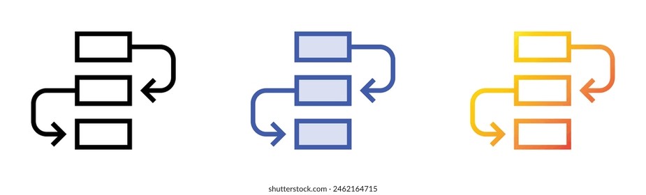 Icono de dependencia. Diseño de estilo de relleno lineal, azul y degradado aislado sobre fondo blanco