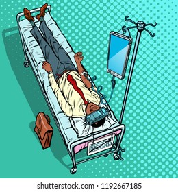 Dependency on gadgets concept. African man in virtual reality. vr glasses. Pop art retro vector illustration vintage kitsch