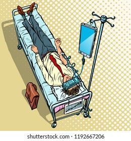 Dependency on gadgets concept. A man in virtual reality. vr glasses. Pop art retro vector illustration vintage kitsch
