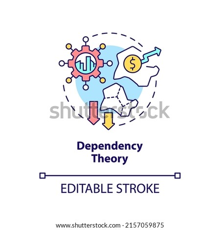 Dependency theory concept icon. Relationship between poor and wealthy countries abstract idea thin line illustration. Isolated outline drawing. Editable stroke. Arial, Myriad Pro-Bold fonts used