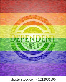 Dependent emblem on mosaic background with the colors of the LGBT flag