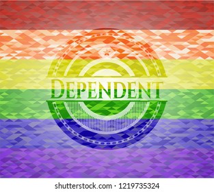 Dependent emblem on mosaic background with the colors of the LGBT flag