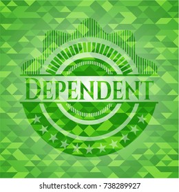 Dependent green emblem. Mosaic background
