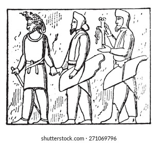 Gente dependiente (Bas-relief of Persepolis), ilustración vintage. 