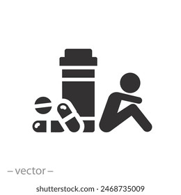 dependent person icon, addict, addiction for pills, drug bottle, flat symbol on white background - vector illustration