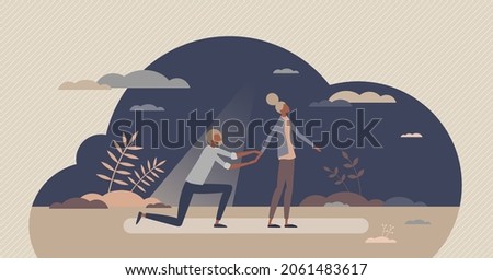 Dependent personality disorder or DPD as addiction form tiny person concept. Mental and psychological problem with condition to excessive fear and anxiety after brake up or divorce vector illustration