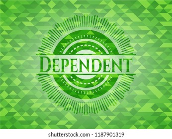 Dependent realistic green emblem. Mosaic background