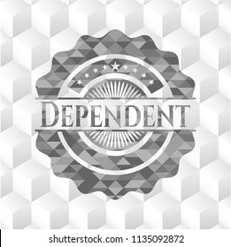 Dependent realistic grey emblem with geometric cube white background
