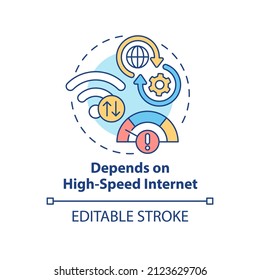 Depends on high-speed internet concept icon. Technical issues. UCaaS risks abstract idea thin line illustration. Isolated outline drawing. Editable stroke. Arial, Myriad Pro-Bold fonts used