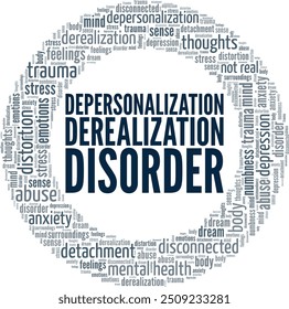 Depersonalization-derealization disorder word cloud conceptual design isolated on white background.