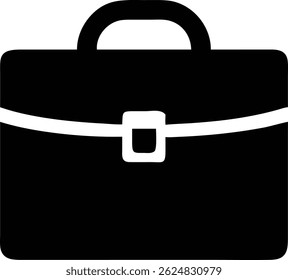 Depicted is a solid black briefcase with a handle, shown closed. This bag presents a traditional shape and is a good representation of something used professionally.