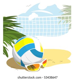 Depicted still life beach volleyball, ball, grid points