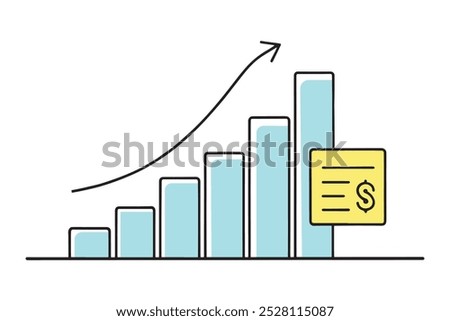 Depicting a bar chart alongside a paper airplane, illustrating a blend of data and creativity Line art doodle illustration on white background