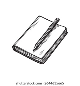 Depicting a closed book, where a pen rests atop it, rendered as a black sketch on a transparent background perfect for adding a classic or simple touch to projects. - Powered by Shutterstock - Get 15% off with code: PIKWIZARD15