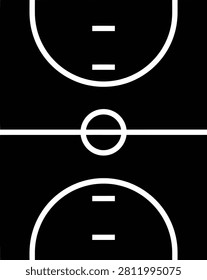 depicting featuring abstract black and white of a sports court centerline and arcs.