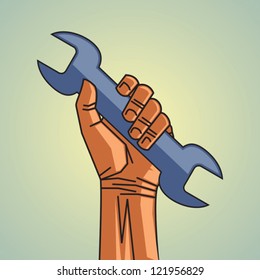  depicting a hand holding a wrench