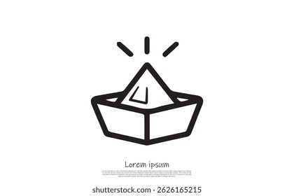 Depicting a hand-drawn paper boat on a white background. The vessel is outlined in black and finished with a doodle style design.