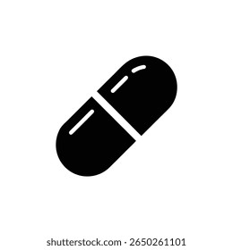 Depicting medicine in a solid style, the image showcases a black capsule pill. The pill has a line on its surface, and it is set on a transparent backdrop.