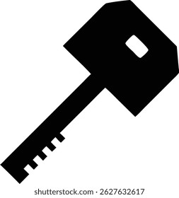 Depicting security in simple form, this graphic shows a black key isolated on a white background. Its jagged edges suggest complex mechanisms, emphasizing minimalist security.