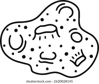 Depicting a simple biological cell featuring a nucleus, vacuoles, and various organelles, illustrating the essence of basic life forms in the microscopic world of biology