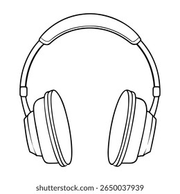 Depicting a stylized black outline of over-ear headphones against a transparent background. The design showcases cushioned earcups, a padded headband, and clean modern lines.
