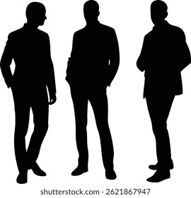 Depicting three confident business professionals in silhouette, this conveys strength and professionalism; attire suggests a business setting, emphasizing the team's unity.