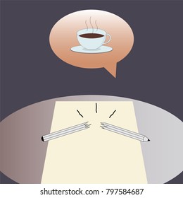 Depiction of coffee break. Coffee and break wordplay concept. Vector illustration.