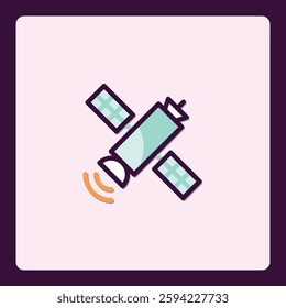 Depiction of communication satellite in low resolution icon format