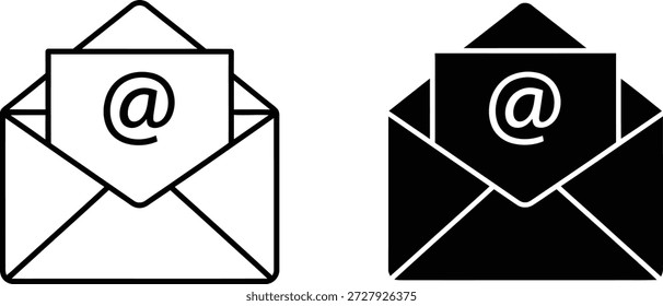 Representación del concepto de correo electrónico con dos sobres, un contorno negro y otro negro sólido