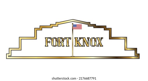 Depiction of Fork Knox in golden outline and isolated on white