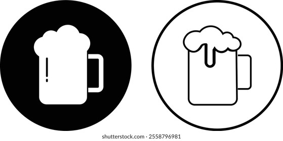 Depiction of frothy beer mug icon set isolated on transparent background. Ideal for pubs, breweries, and beer enthusiasts seeking vintage charm black flat and line vector collection drink glass symbol