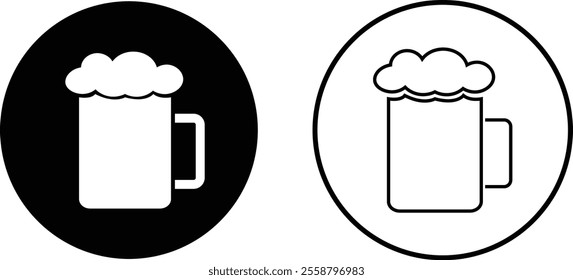 Depiction of frothy beer mug icon set isolated on transparent background. Ideal for pubs, breweries, and beer enthusiasts seeking vintage charm black flat and line vector collection drink glass symbol