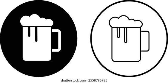 Depiction of frothy beer mug icon set isolated on transparent background. Ideal for pubs, breweries, and beer enthusiasts seeking vintage charm black flat and line vector collection drink glass symbol