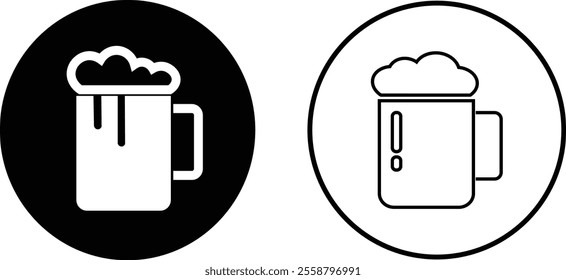 Depiction of frothy beer mug icon set isolated on transparent background. Ideal for pubs, breweries, and beer enthusiasts seeking vintage charm black flat and line vector collection drink glass symbol