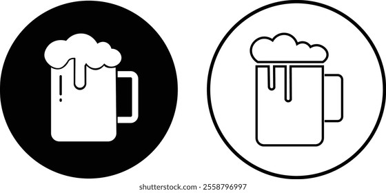 Depiction of frothy beer mug icon set isolated on transparent background. Ideal for pubs, breweries, and beer enthusiasts seeking vintage charm black flat and line vector collection drink glass symbol