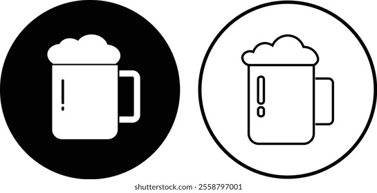 Depiction of frothy beer mug icon set isolated on transparent background. Ideal for pubs, breweries, and beer enthusiasts seeking vintage charm black flat and line vector collection drink glass symbol