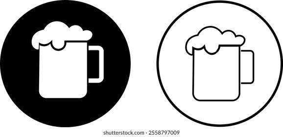 Depiction of frothy beer mug icon set isolated on transparent background. Ideal for pubs, breweries, and beer enthusiasts seeking vintage charm black flat and line vector collection drink glass symbol