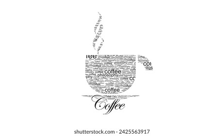 Depiction illustrating texts in cup of glass coffee text callouts fills and word of coffee below the object words wrap