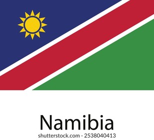 Uma representação da bandeira nacional da Namíbia, com as cores azul, verde, vermelho e amarelo, e um sol central.