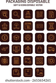 Depiction of packaging disposable through soft user interface icons editable vectors showcasing essential elements for
