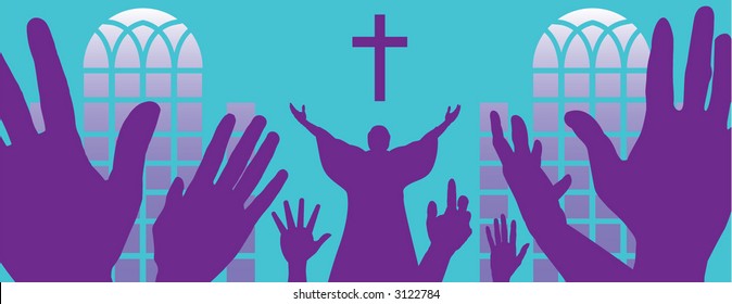 A depiction of religious fervor with a pastor and congregation