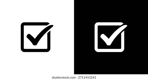 La representación muestra dos marcas de verificación dentro de los cuadrados, una sobre un fondo blanco y la otra sobre un fondo negro. Los iconos son un símbolo fuerte para el éxito, la verificación.