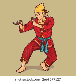 Depiction of a Silat Master Posing with a Deadly Kerambit Weapon