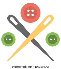 
A depiction which is representing needles along with different sizes colorful buttons.
