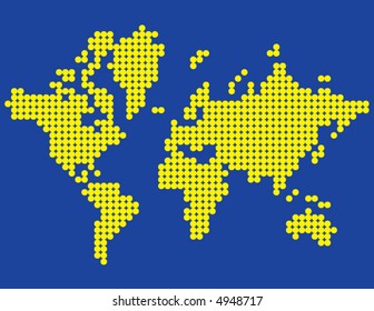 A depiction of the world using yellow dots on a blue background