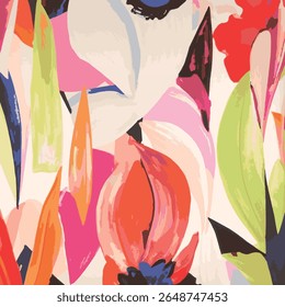 Ele representa uma composição floral abstrata formada na imagem combinando diferentes cores com traçados de pincel. Cria uma conotação alegre e artística
