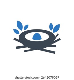 Depicts a bird's nest with an egg inside icon