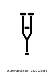 Depicts a black line drawing of a crutch on a white background, symbolizing medical support and assisted mobility for individuals with injuries or disabilities needing stability.