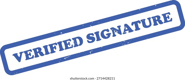 Stellt einen blauen, abgewinkelten Gummistempel mit Verified Signature-Text auf weißem Hintergrund dar, der einen rauchigen, strukturierten Effekt zeigt.