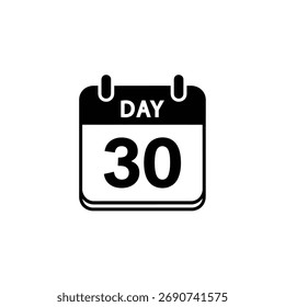 Muestra un icono de calendario con la fecha '30'. Es una Ilustración vectorial negra con fondo transparente, mostrando un diseño minimalista útil para la programación.